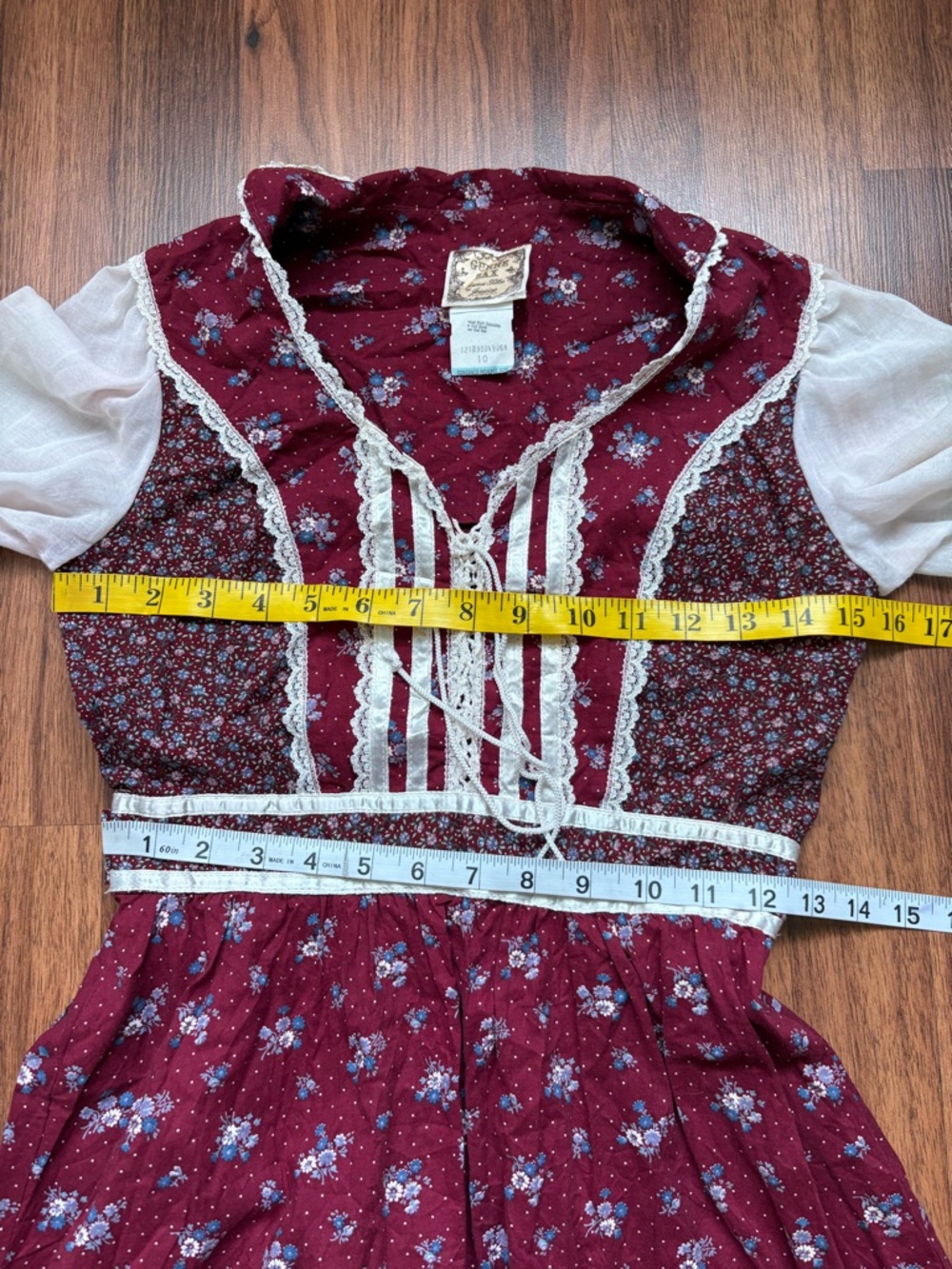 gunne sax 70s vintage maroon floral prairie long sleeve dress - Picture 6 of 8